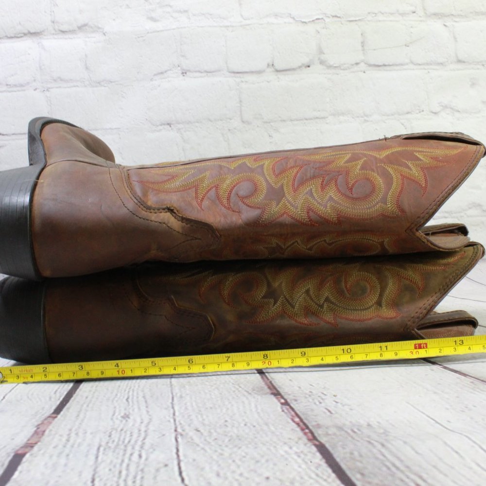 Justin Brown Leather Pointed Toe Slip on Western Cowboy Boots Size 9 D - Picture 8 of 9